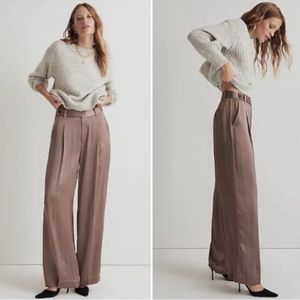 Madewell Harlow Wide-Leg Satin Pants in Iced Mocha